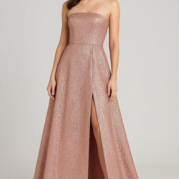 Mac Duggal Strapless Pink Gold Brocade Gown with Front Slit | Size 2 | Rare - Picture 1 of 9